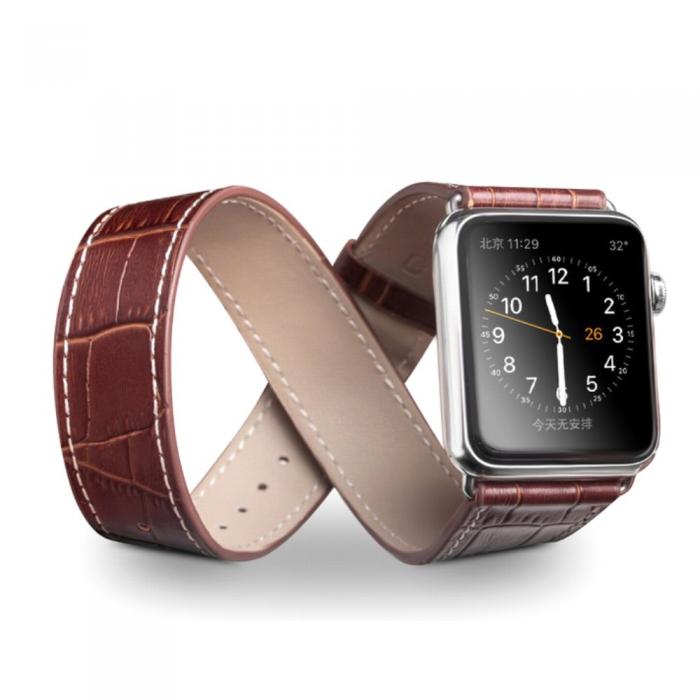 UTGATT5 - Qialino Watchband i kta lder till Apple Watch 42mm - Brun