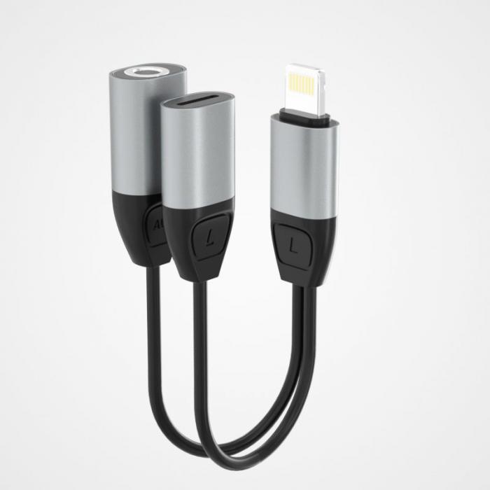 UTGATT1 - Dudao Adapter lightning - lightning + 3,5 mm mini jack Gr