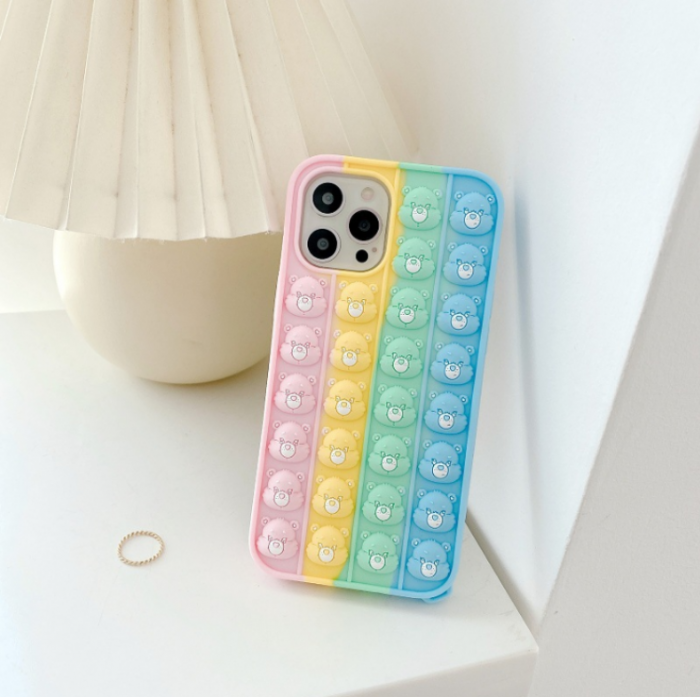 Fidget Toys - MultiColor Bear Faces Pop it Fidget Skal till iPhone 7/8/SE 2020