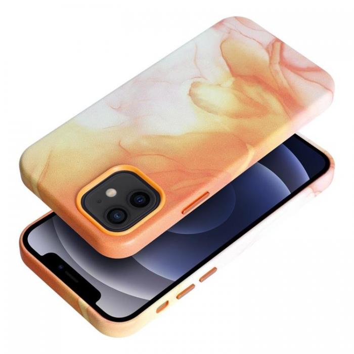 A-One Brand - iPhone 14 Pro Max Magsafe Mobilskal Lder - Orange Splash