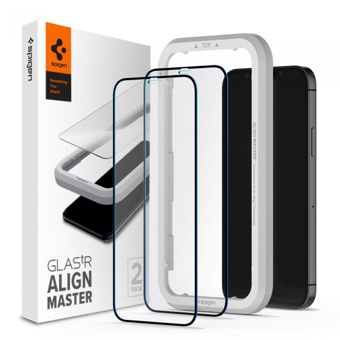 UTGATT1 - SPIGEN ALM FC 2-Pack Hrdat Glas iPhone 12 Pro Max - Svart