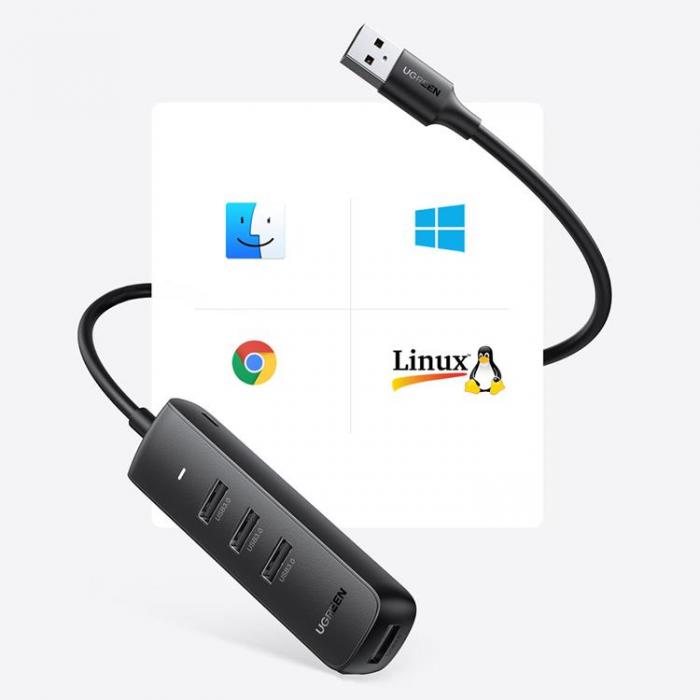 UTGATT1 - Ugreen USB HUB Splitter Typ A - 4x USB 3.2 Gen 1 - Svart