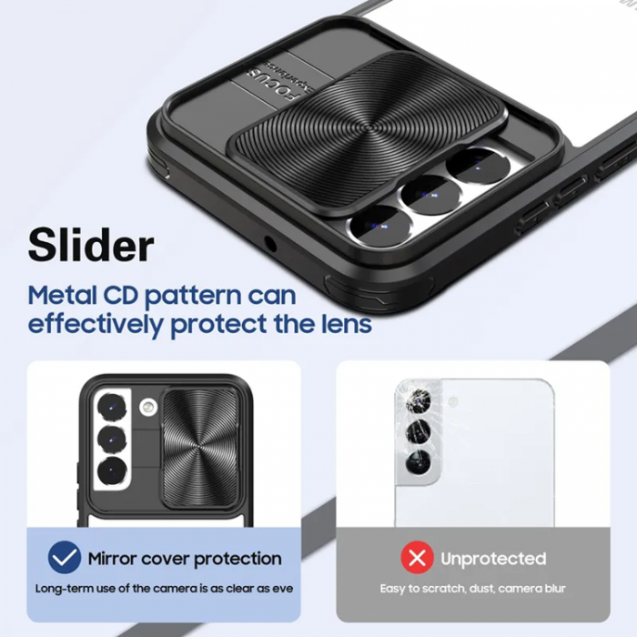 A-One Brand - Galaxy S22 5G Mobilskal 360 Kamera Slider - Svart