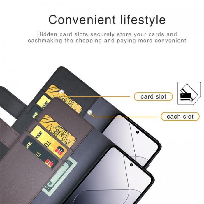 A-One Brand - Xiaomi 14 Plnboksfodral kta Lder Folio - Svart