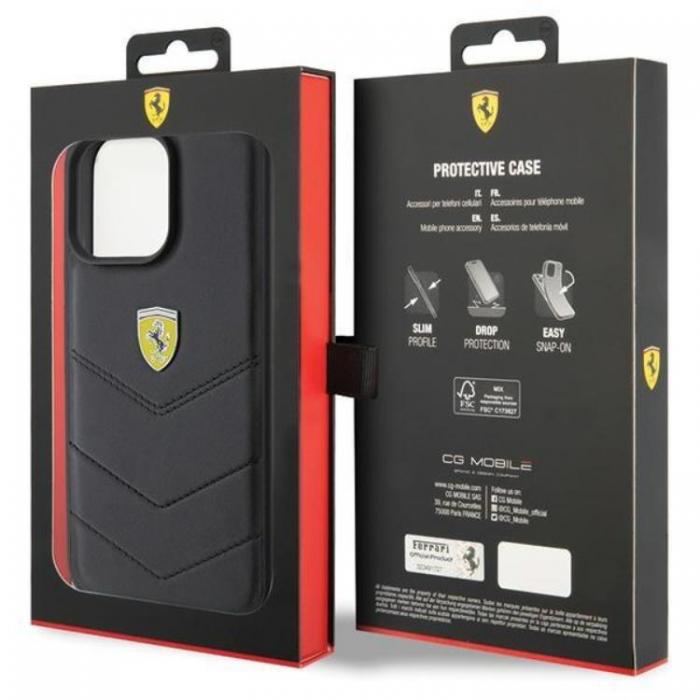 Ferrari - Ferrari iPhone 15 Pro Max Mobilskal Quilted Metal Logo - Svart