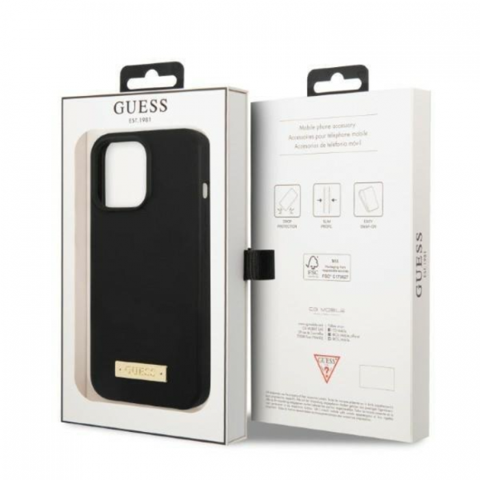 Guess - Guess iPhone 13 Pro Max Skal MagSafe Silicone Logo Plate - Svart