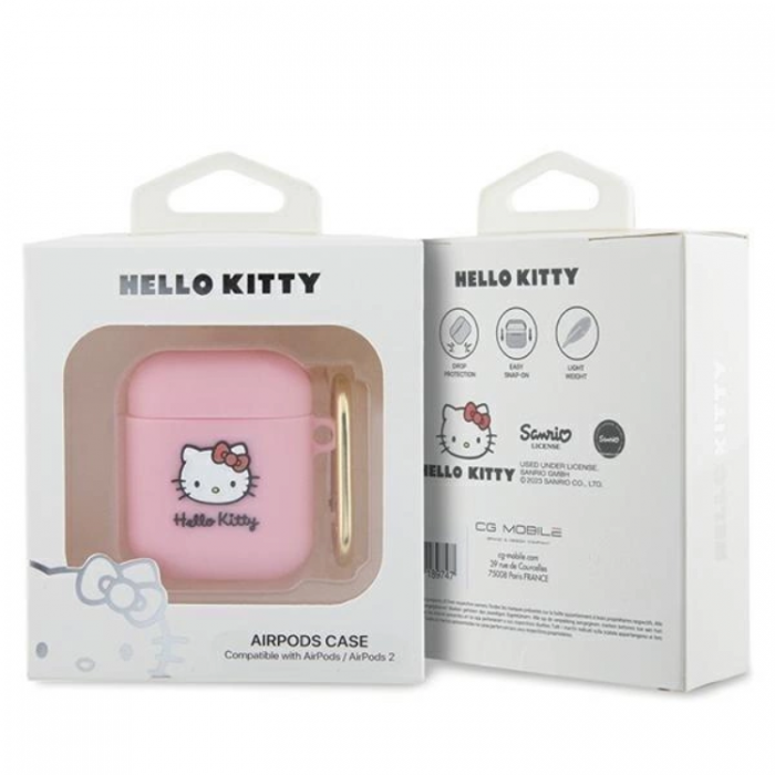 Hello Kitty - Hello Kitty AirPods 1/2 Skal Silikon 3D Kitty Head - Rosa