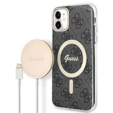 Guess - Guess iPhone 11 Magsafe Skal 4G Print + Trådlös Laddare - Svart