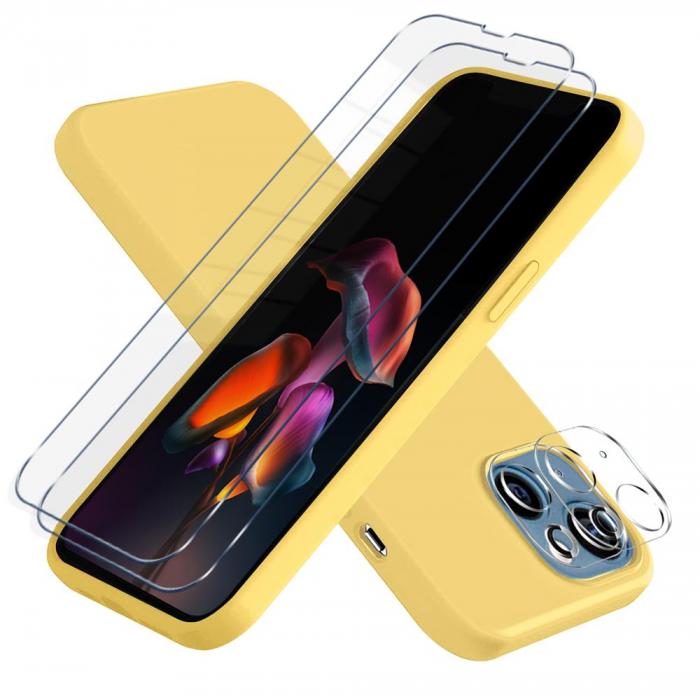 OEM - iPhone 13 Mini [5-PACK] 1 X Skal - 2 X Kameralinsskydd - 2 X Hrdat Glas - Gul
