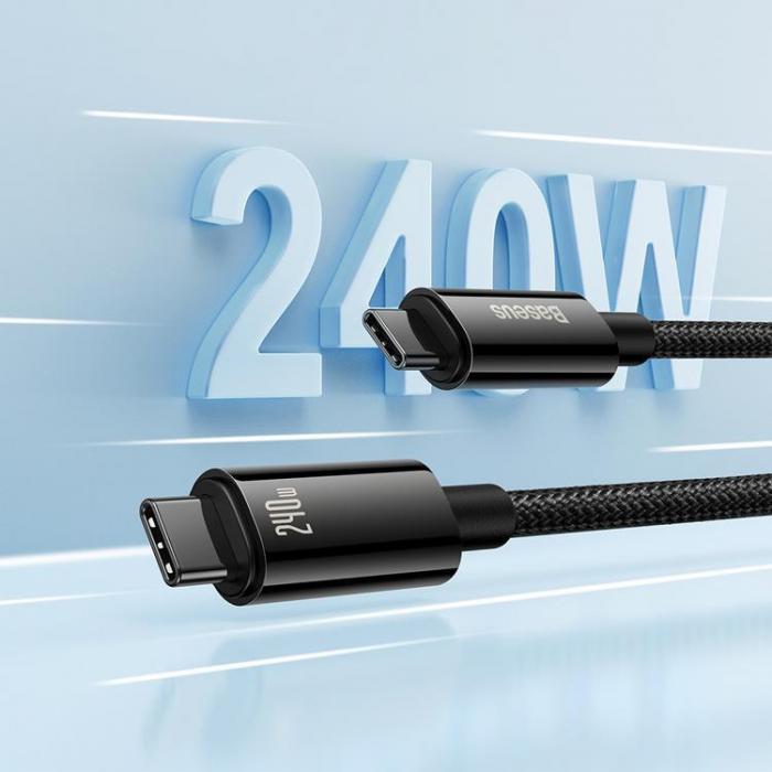 BASEUS - Baseus USB-C till USB-C Kabel 480Mb/s 240W 1m Tungsten Guld - Svart