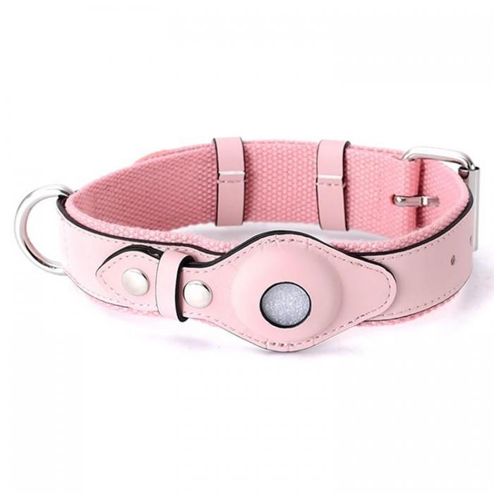 A-One Brand - Airtag halsband fr katt & hund PU-Lder - Rosa
