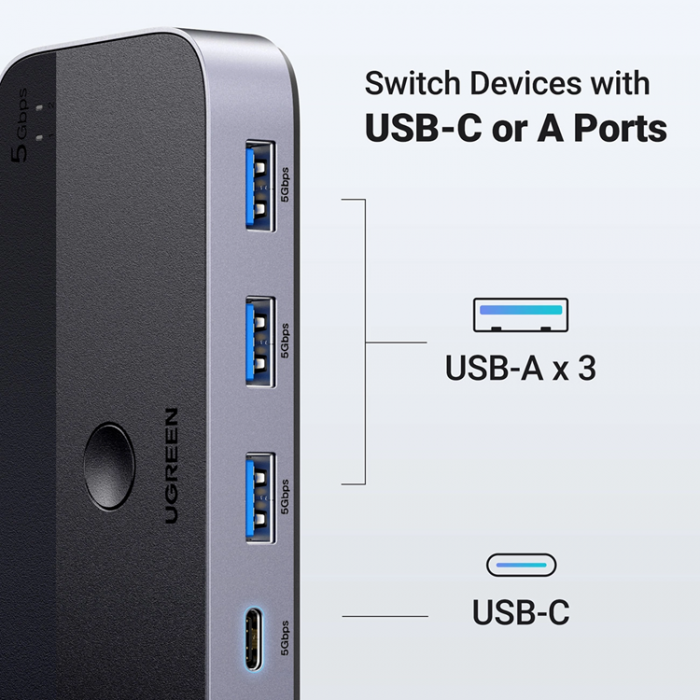 Ugreen - Ugreen CM662 HUBB 2-i-4 Switch + 2x USB-A Kabel - Svart