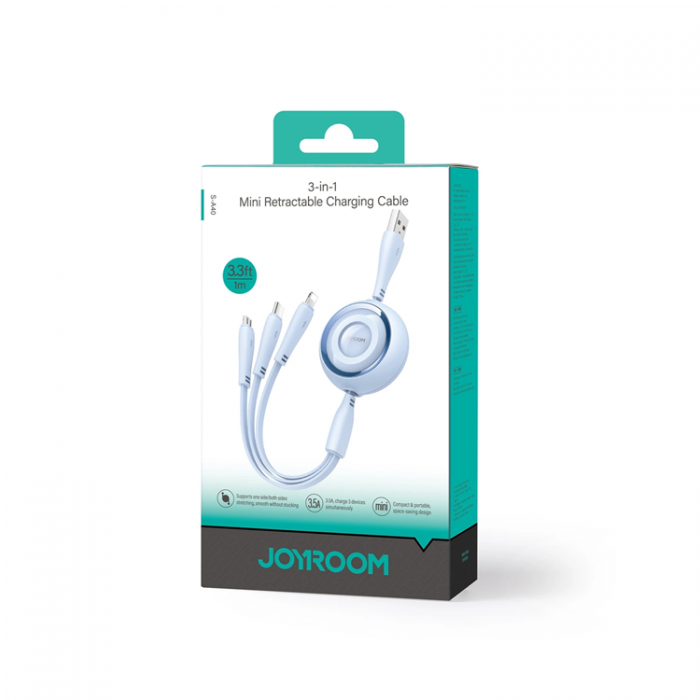 Joyroom - Joyroom 3in1 Infllbar Kabel Lightning/USB-C/MicroUSB 1m - Bl