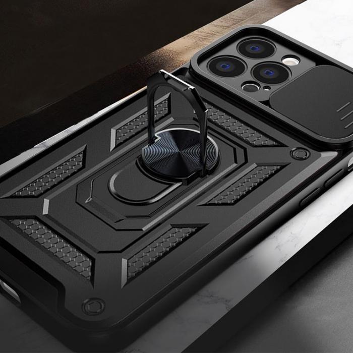 A-One Brand - iPhone 13 Pro Max Skal med Ringhllare Hybrid Armor Camshield - Svart
