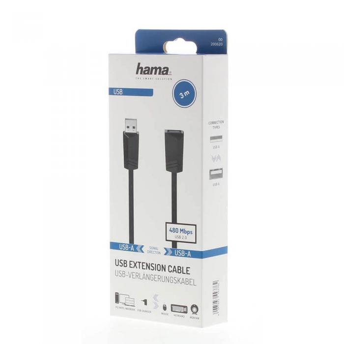 Hama - Hama Kabel USB 2.0 Frlngning 480 Mbit/s 3.0m - Svart