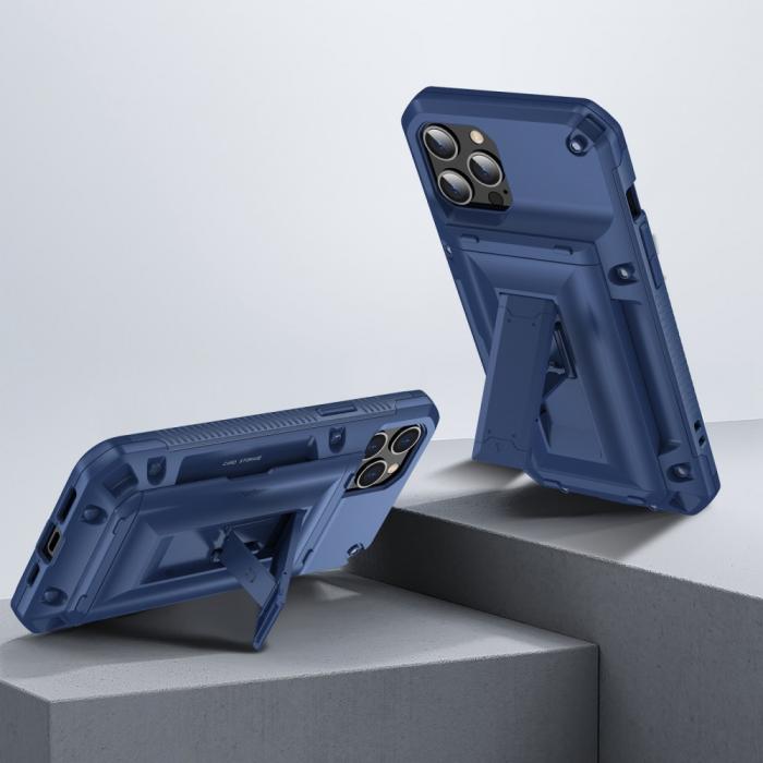 A-One Brand - iPhone 12 Pro Max Skal Korthllare Built-in Kickstand - Grn