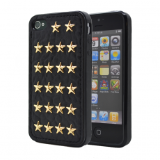 A-One Brand - Studded leather pattern FlexiSkal till Apple iPhone 4S/4 (Golden Stars)