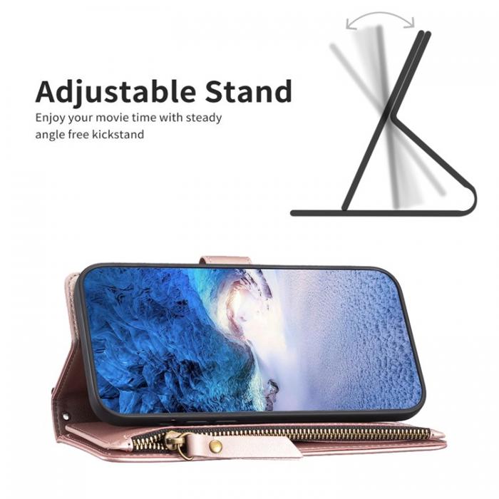 A-One Brand - iPhone 15 Plnboksfodral Zipper Flip - Rosa Guld