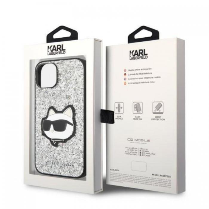 KARL LAGERFELD - Karl Lagerfeld iPhone 14 Skal Glitter Choupette Patch - Silver
