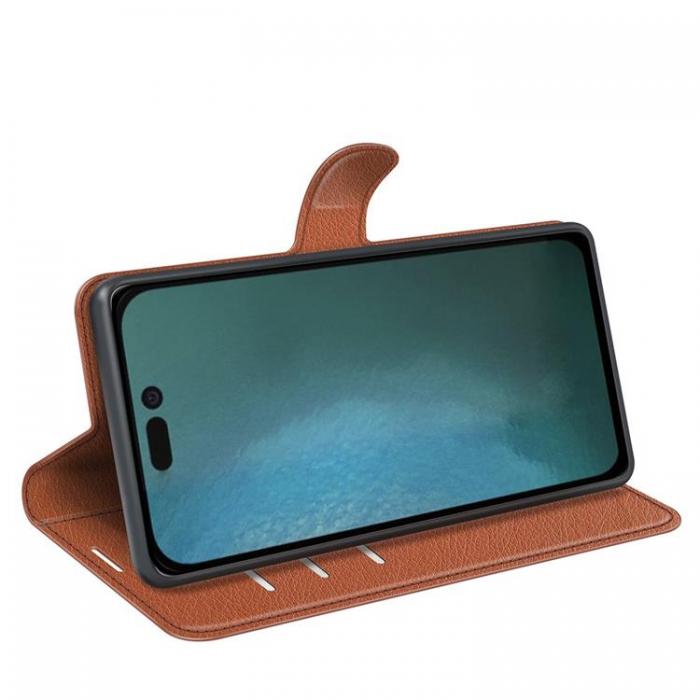 A-One Brand - Litchi Flip iPhone 14 Plus Plnboksfodral - Brun