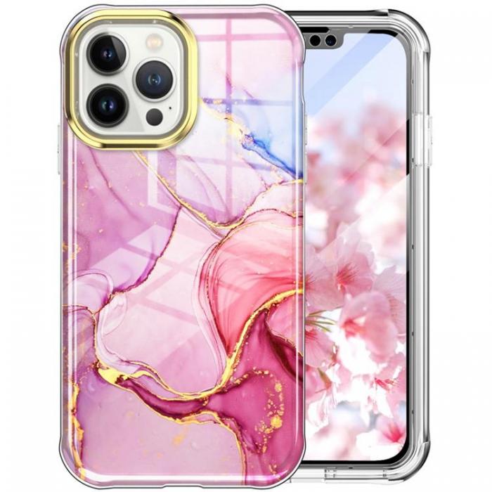 A-One Brand - iPhone 14 Pro Max Skal 360 Marble - Rosa