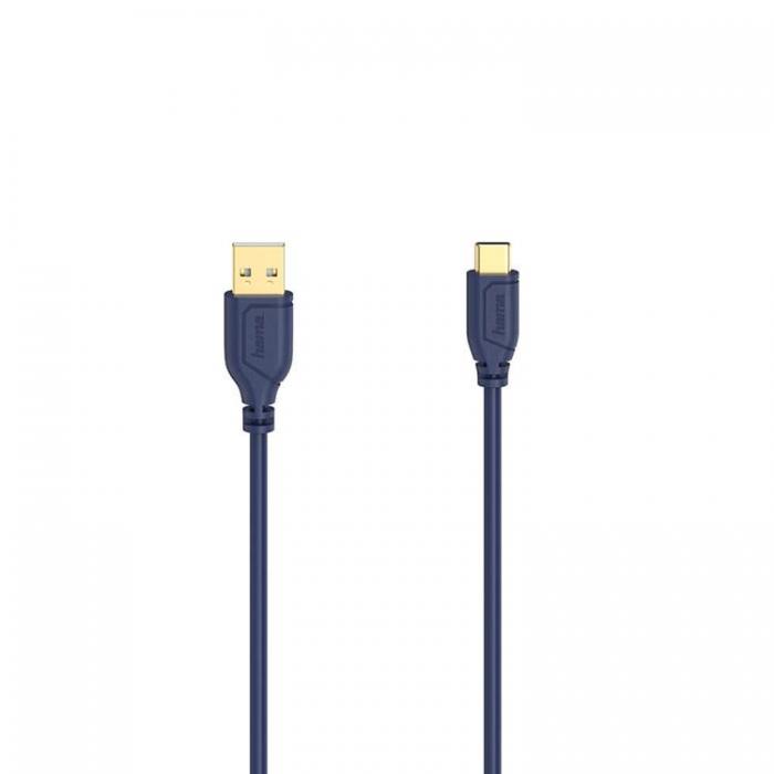 UTGATT1 - HAMA Kabel USB-C Flexi-Slim 0.75m - Guld/Bl