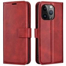 A-One Brand - iPhone 15 Pro Plånboksfodral Calf Flip Folio - Röd