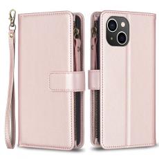 A-One Brand - iPhone 15 Plånboksfodral Zipper Flip - Rosa Guld