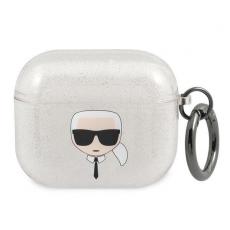 KARL LAGERFELD - Karl Lagerfeld Skal Glitter Karl`s Head Airpods 3 - Silver