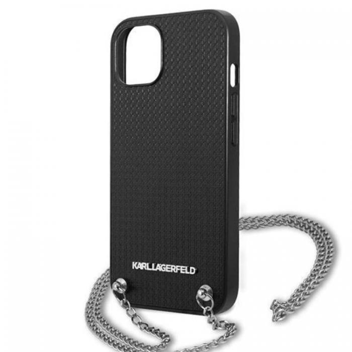 KARL LAGERFELD - Karl Lagerfeld iPhone 13 mini Halsbandskal Lder Textured and Chain - Svart
