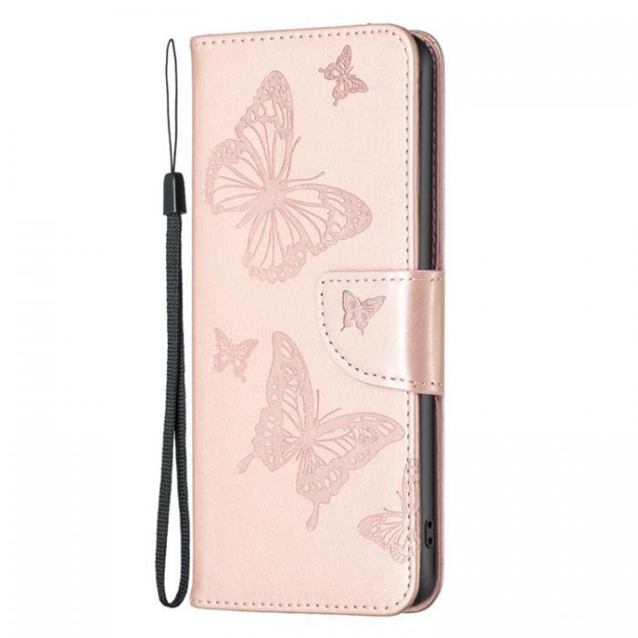 A-One Brand - iPhone 14 Pro Plnboksfodral Butterflies Imprinted - Rosa Guld