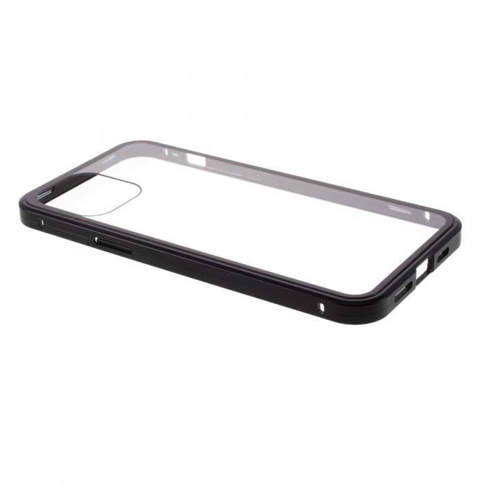 A-One Brand - Magnetisk Metal skal med Hrdat Glas till iPhone 12 & 12 Pro - Svart