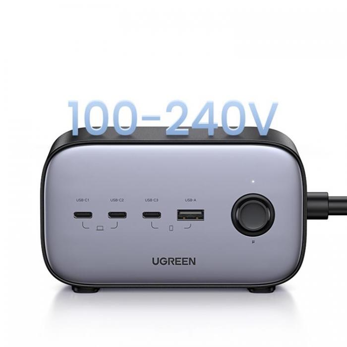 Ugreen - Ugreen GaN Vggladdare USB/USB-C/AC Power Strip - Svart
