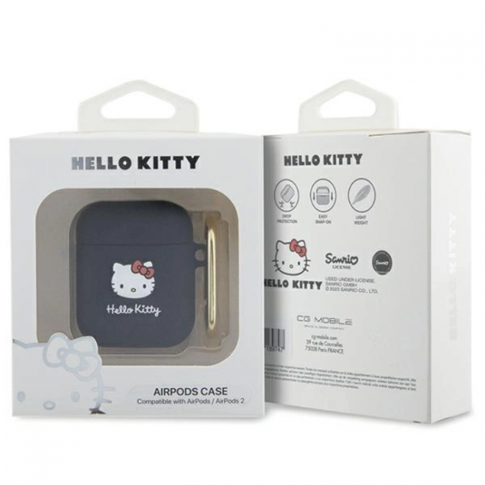 Hello Kitty - Hello Kitty AirPods 1/2 Skal Silikon 3D Kitty Head - Svart