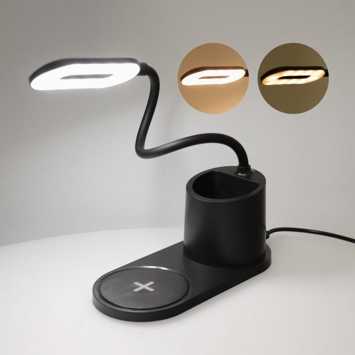 OEM - LED-skrivbordslampa med trdls laddare 10W HT-513 svart