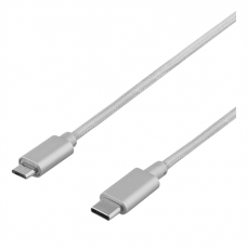 Deltaco - DELTACO PRIME USB 2.0 kabel, tygklädd, USB-C till microUSB 1m - Silver