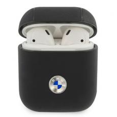 BMW - BMW Äkta läder Silver Logo Skal AirPods - Svart