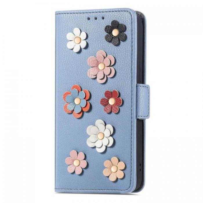 A-One Brand - iPhone 14 Plnboksfodral Flower Decor Magnetic - Bl