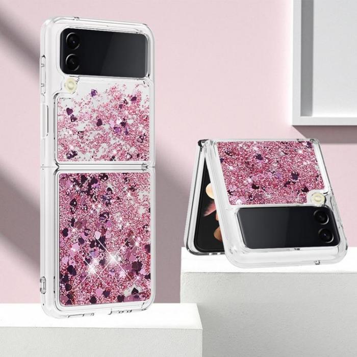 A-One Brand - Galaxy Z Flip 4 Skal Liquid Floating Glitter - Rosa Guld