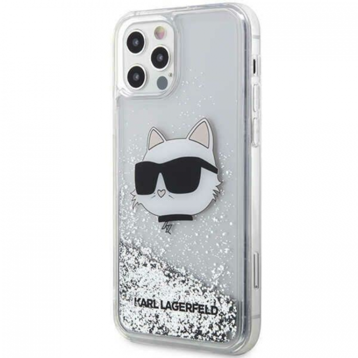 KARL LAGERFELD - Karl Lagerfeld iPhone 12/12 Pro Skal Liquid Glitter Choupette Head - Silver