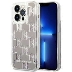 KARL LAGERFELD - Karl Lagerfeld iPhone 14 Pro Max Skal Liquid Glitter Monogram - Silver