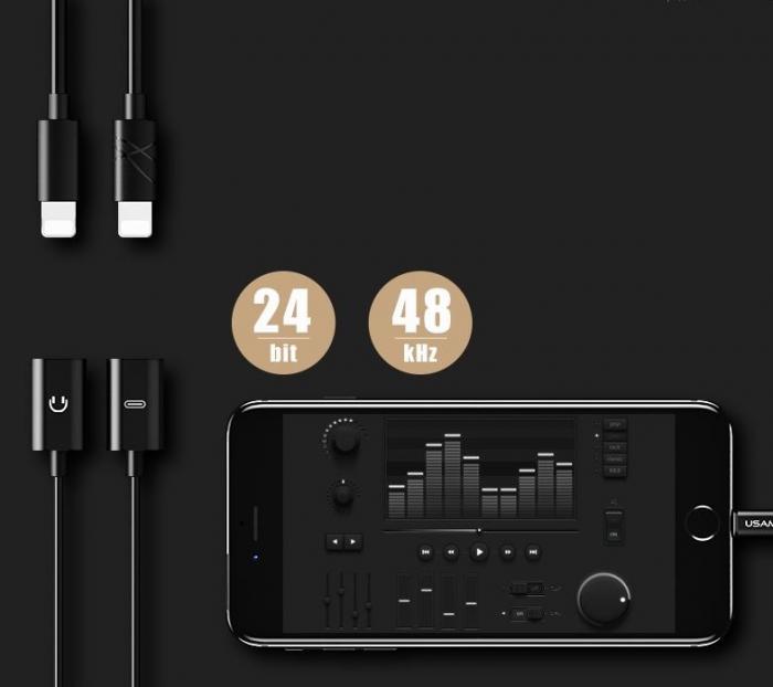 USAMS - USAMS Adapter fr iPhone X/8/7, Ladda och lyssna p musik samtidigt