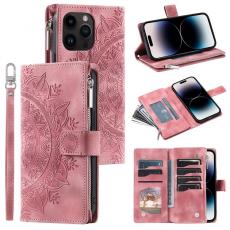 A-One Brand - iPhone 15 Pro Plånboksfodral Mandala Flower Imprinted - Rosa Guld