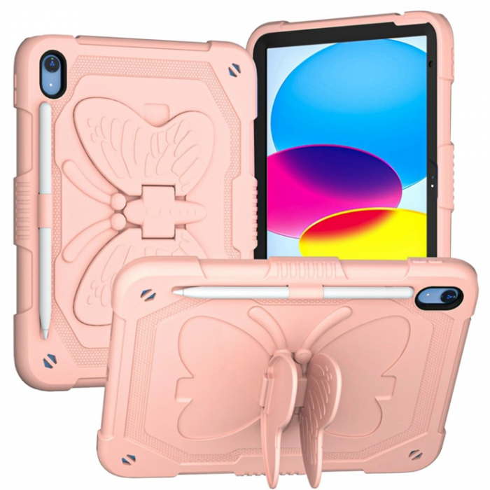 A-One Brand - iPad 10.9 (2022) Skal Butterfly Hybrid med Axelrem - Rosa