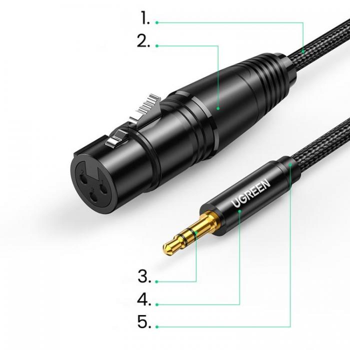 Ugreen - Ugreen Audio Kabel 3.5mm Mini Jack Male Till XLR Female 1m - Svart