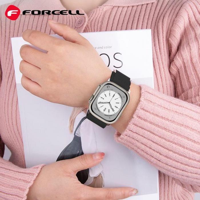 Forcell - Forcell Apple Watch (42/44/45/49mm) Armband F-Design - Svart