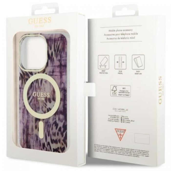 Guess - Guess iPhone 14 Pro Mobilskal MagSafe Leopard - Rosa