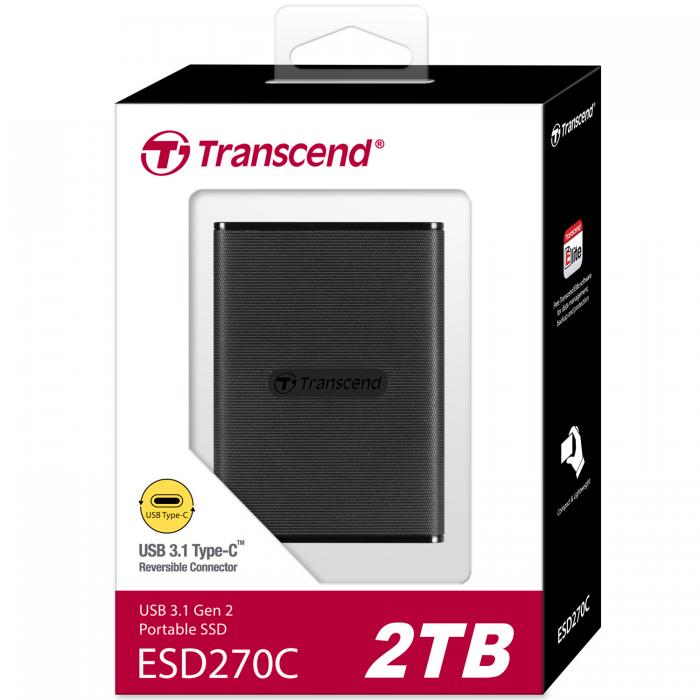 Transcend - Transcend Portabel SSD ESD270C USB-C 2TB (R520/W460) - Svart