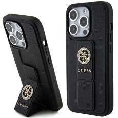 Guess - Guess iPhone 15 Mobilskal Grip Stand 4G Saffiano Strass - Svart