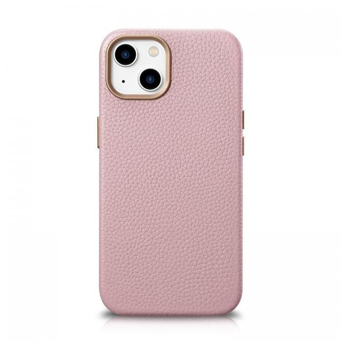 ICARER - iCarer iPhone 14 Skal Magsafe kta Lder Litchi Premium - Rosa